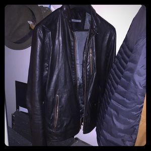 John Varvatos wire collar leather jacket
